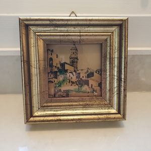 Vintage Italian picture scene of a town's buildings. Frame is 5" by 5"